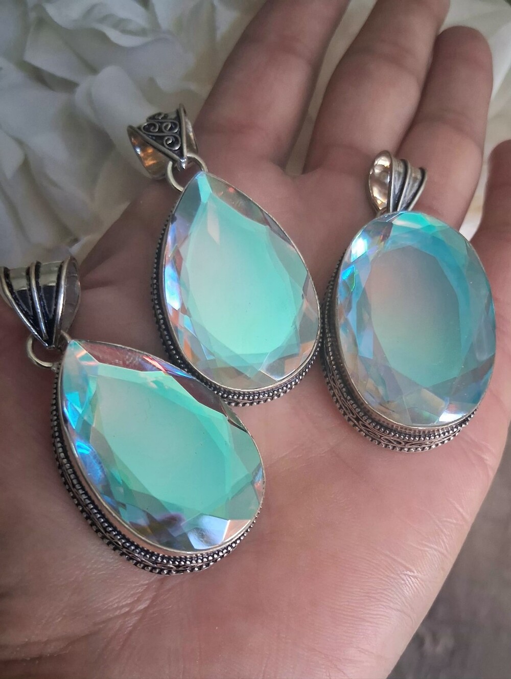 🩷Rainbow Mystic Topaz Gemstone Vintage Pendant XXL